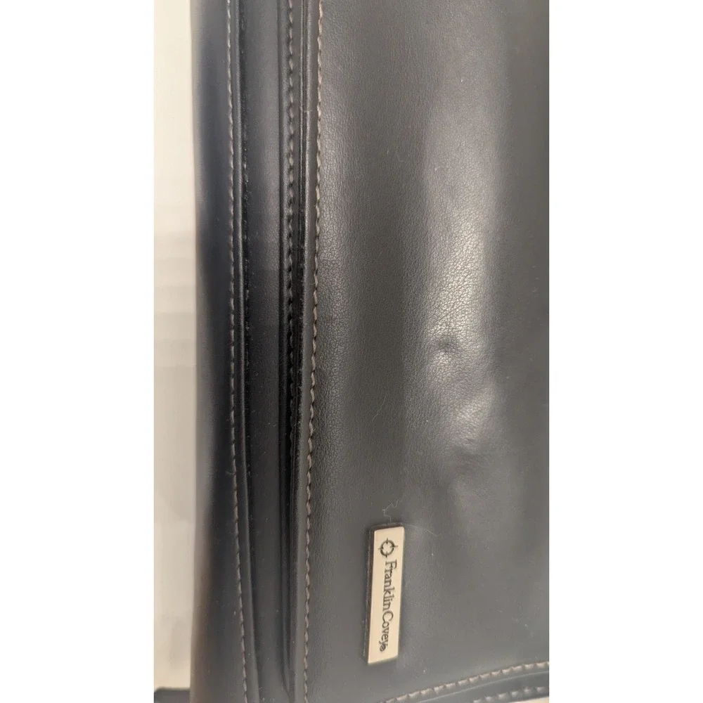Franklin Covey Planner Binder w/Handle Vintage 7 Ring Black Leather Zip Around
